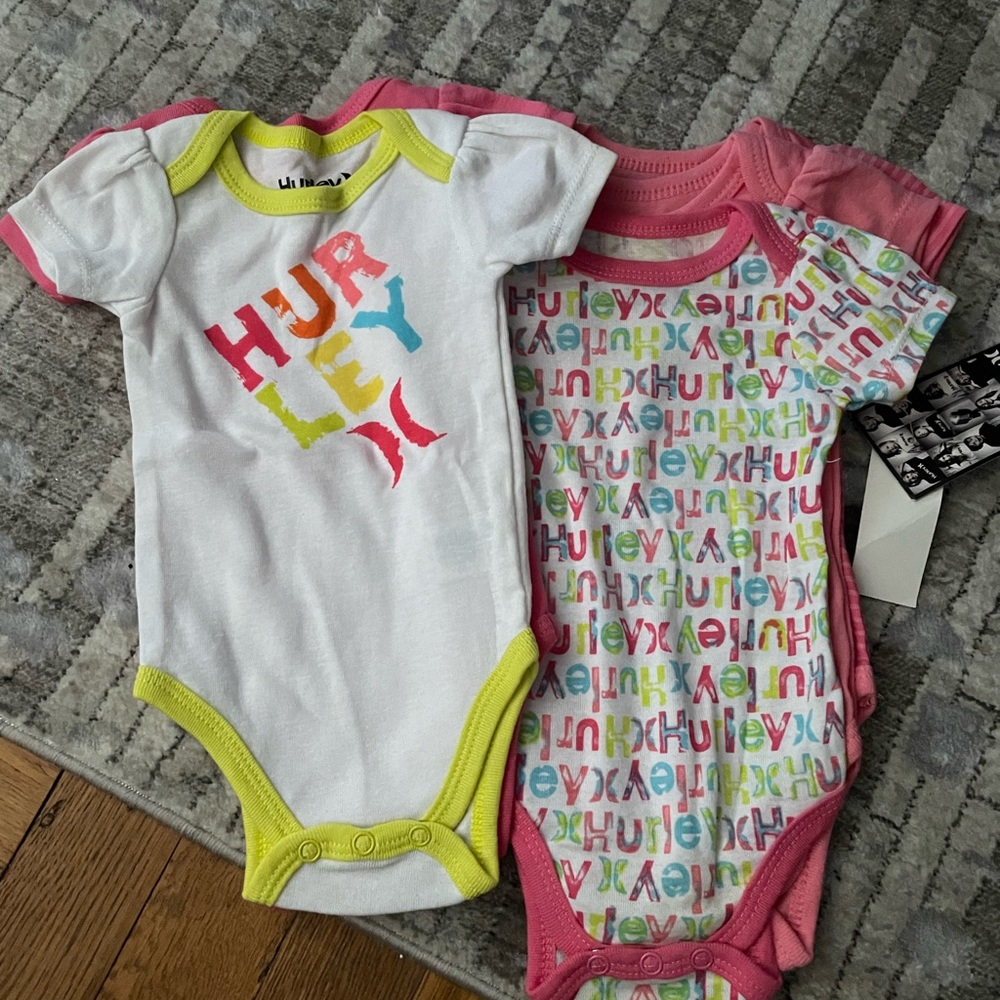 New Baby Girl Hurley 5pc Set Onesies size 3 Months
